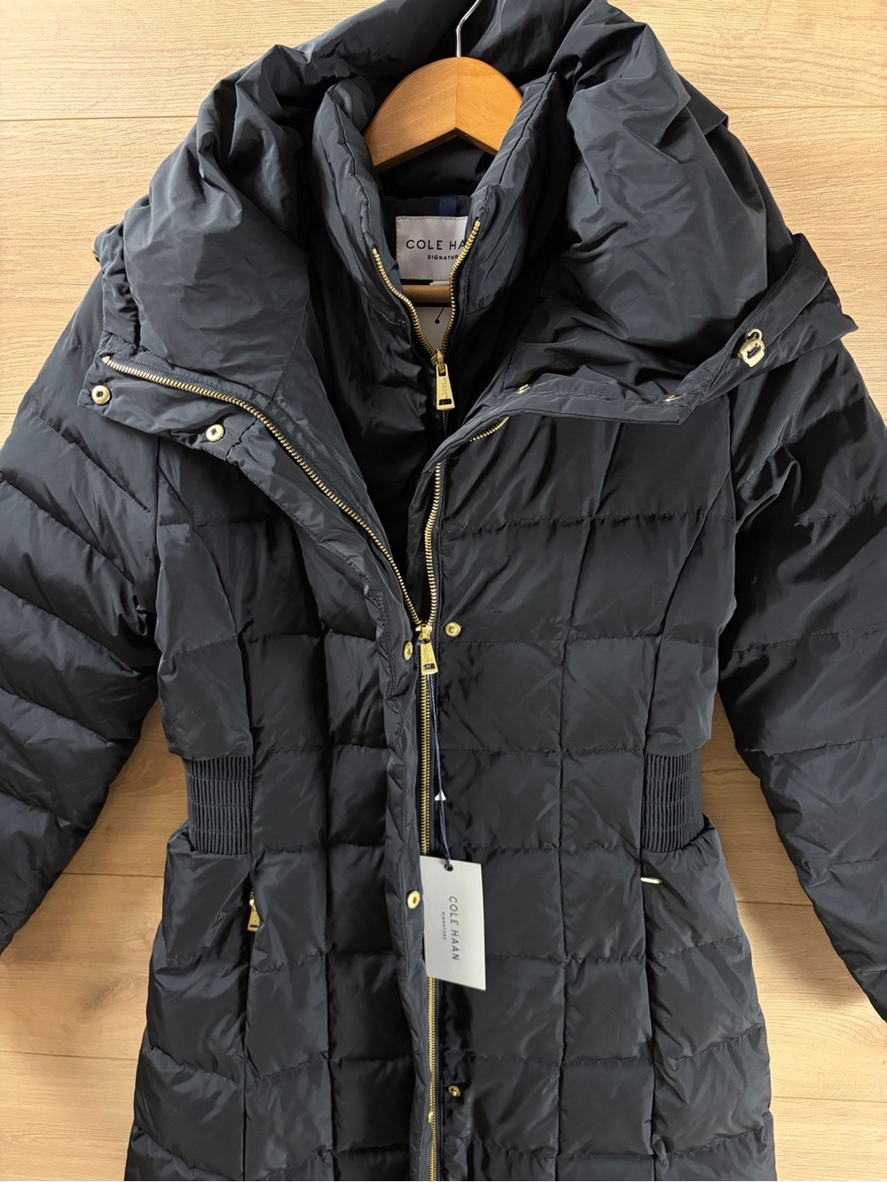 Cole Haan Black Quilted Down/Feather Hooded Maxi Puffer Coat - XS - Picture 3 of 15